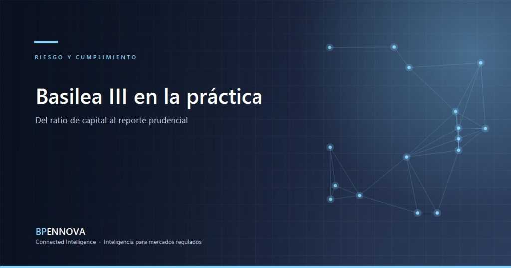 Ilustración sobre requerimientos de capital y reporte prudencial, fondo azul BP Ennova