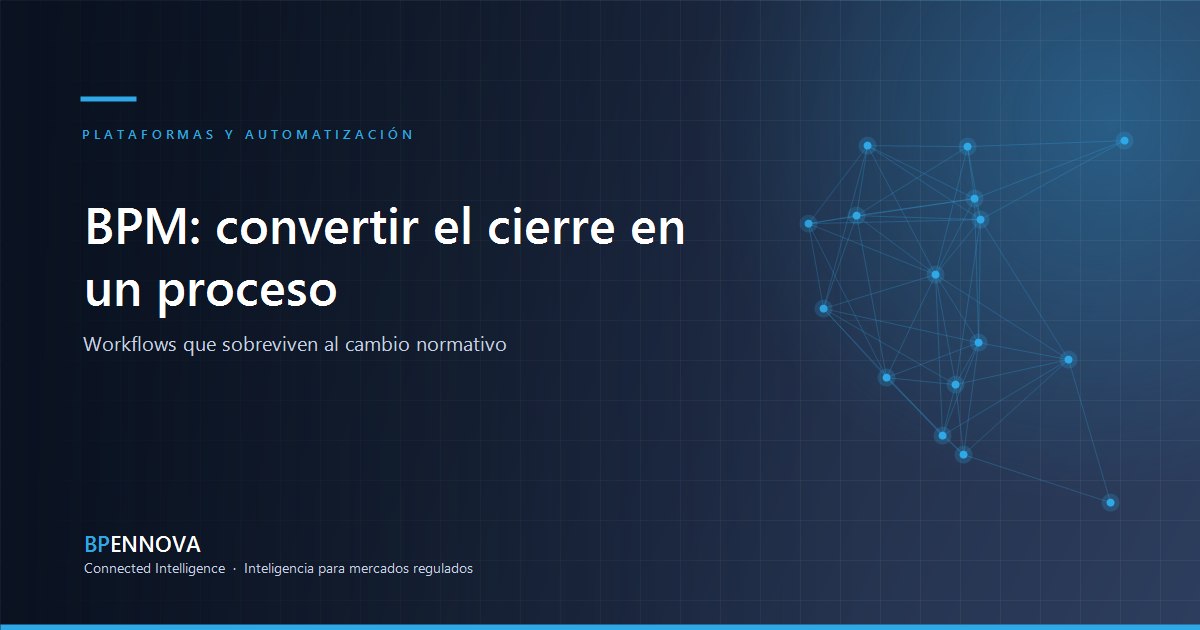 Diagrama conceptual de flujos de trabajo BPM sobre fondo azul corporativo
