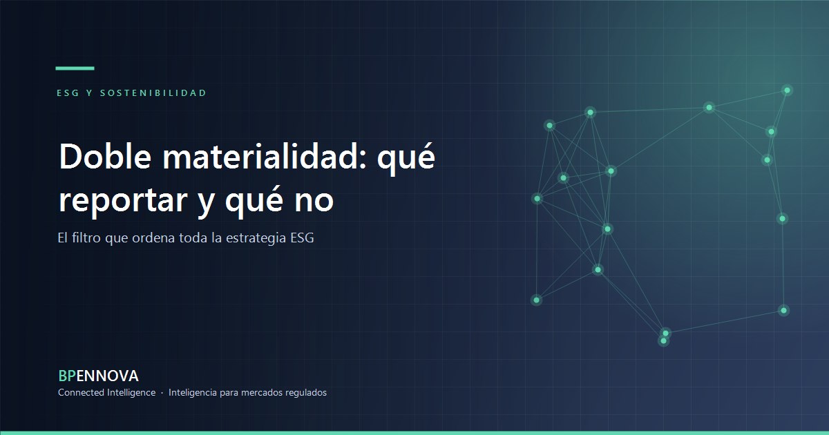 Concepto de doble materialidad en reporting de sostenibilidad, ilustración azul verde