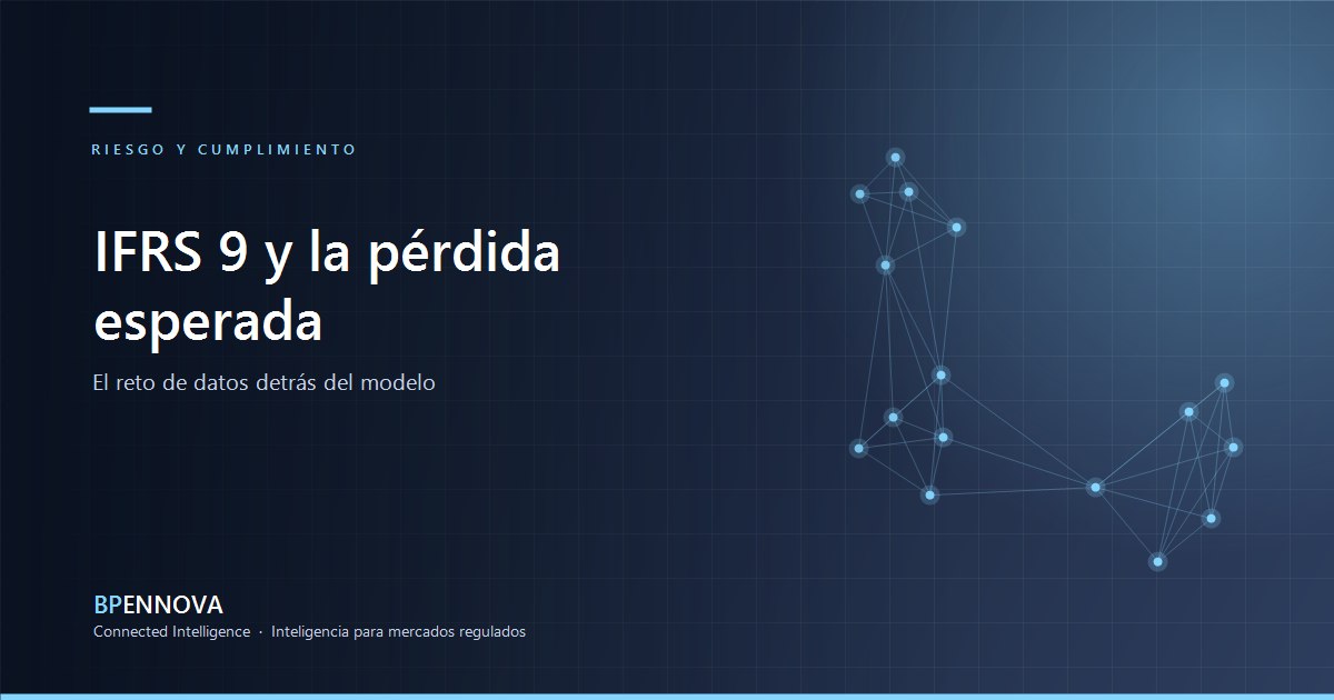Visualización de modelo de pérdida esperada crediticia sobre fondo azul corporativo