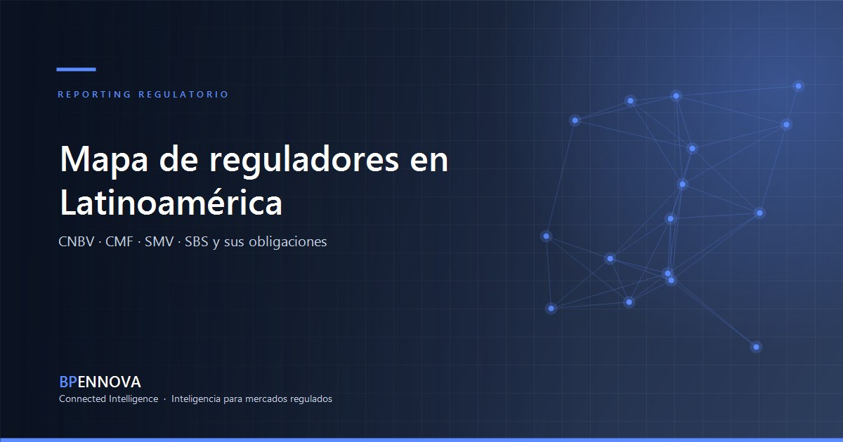 Mapa conceptual de reguladores financieros latinoamericanos sobre fondo azul de BP Ennova