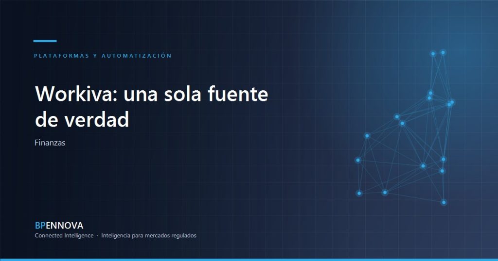 Concepto de fuente única de verdad conectando equipos y datos, fondo azul BP Ennova